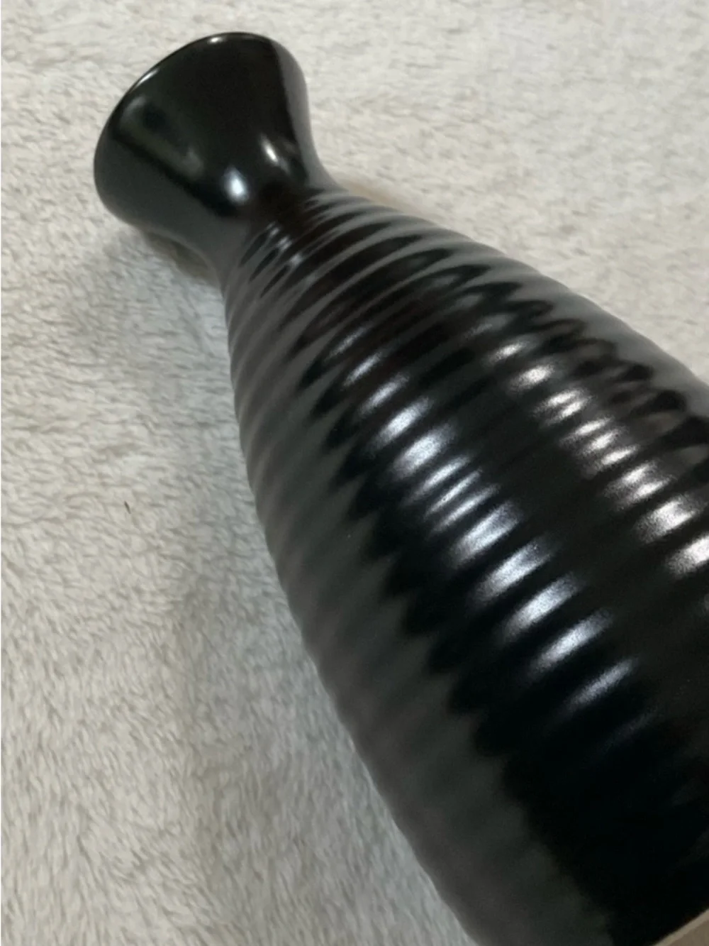 Pier 1 Ribbed Black Stoneware Bud Vase Modern Japandi Minimalist Decor